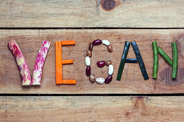 istock vegan word on wood background and vegetable 598708908