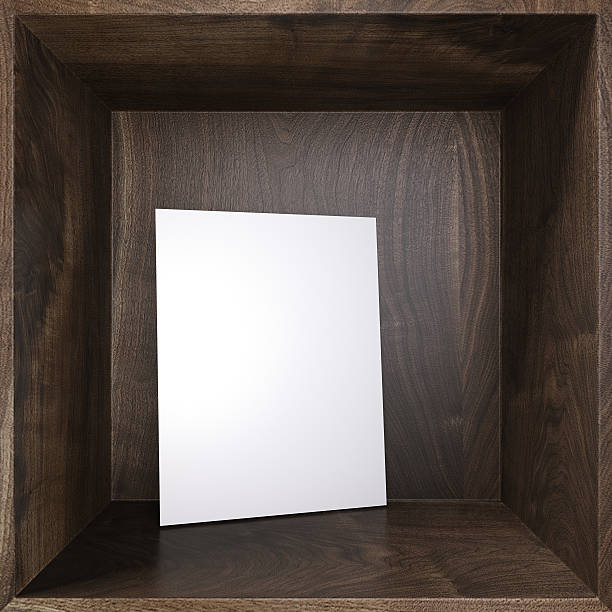 istock White poster on a wooden shelf. 3d rendering 598709060