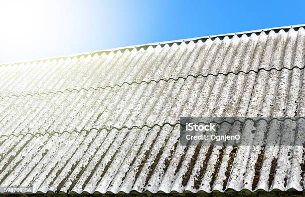 Asbestos Roof With Blue Sky Stock Photo - Download Image Now - Architecture, Asbestos, Backgrounds