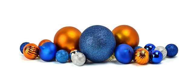 Shiny balls, Christmas ornaments, decorations on the Christmas tree. / Isolated on white background /.