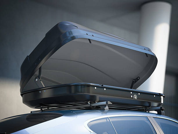 istock Opened roof rack and modern car. 3d rendering 598711252