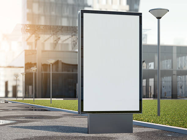 istock Advertising stand on a street with office building. 3d rendering 598711418