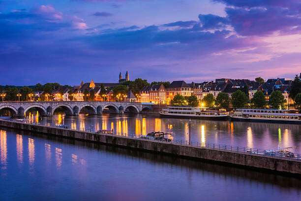 Maastricht and Maas River around sunset