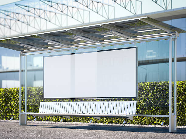 istock Modern bus stop with horisontal blank billboard. 3d rendering 598712004