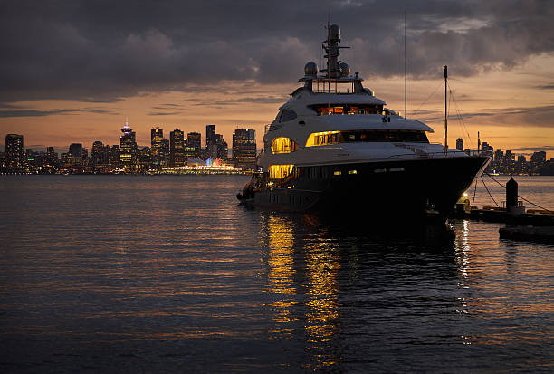 Luxury Yacht Twilight, Vancouver stock photo