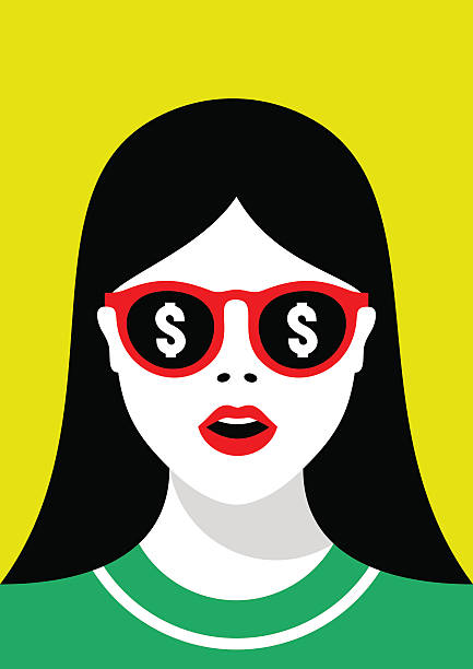 Girl in sunglasses with a reflection of money Close-up of a girl in sunglasses with a reflection of the dollar sign woman stealth stock illustrations