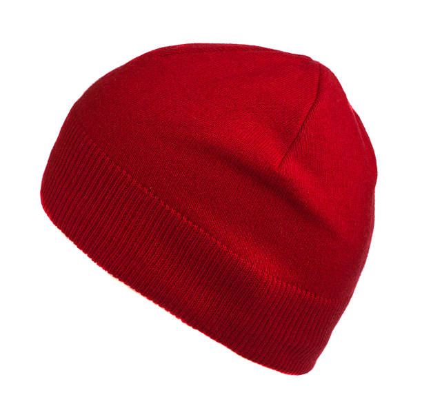 istock Red knitted  beanie isolated on white background 598716556