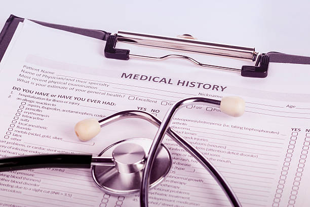 patienten medical history - document healthcare and medicine stethoscope history stock-fotos und bilder