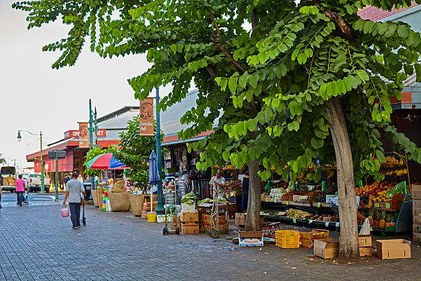 Honolulu, Hawaii, USA - August 6, 2016:  People work and shop and sightsee in the old Chinatown Historic District is a popular local destination and tourist attraction in Hawaii and dates back to the early 1900s.