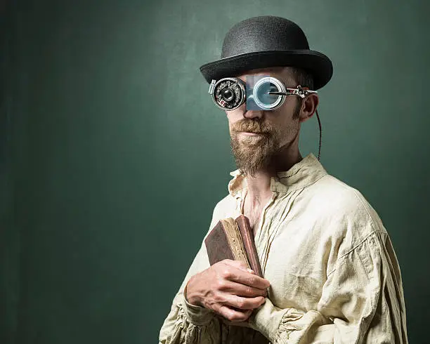 Photo of Retro Futuristic Portrait Of Scientist Wearing Smartglasses