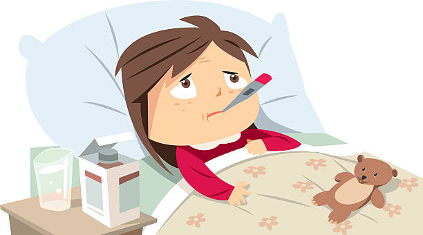 ilustraciones, imágenes clip art, dibujos animados e iconos de stock de sick chica en cama - sick girl