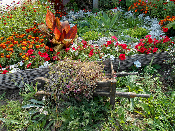 photo manipulation oil paint  background of  bed wagon with multicolor flowers