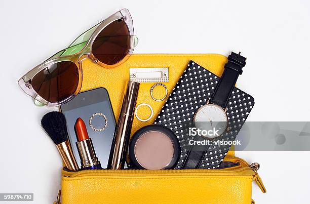 Top View Trendy Accessories For Woman Stock Photo - Download Image Now - Personal Accessory, Women, Above