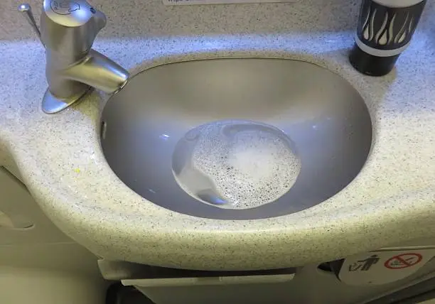 Photo of small airplane toilet sink