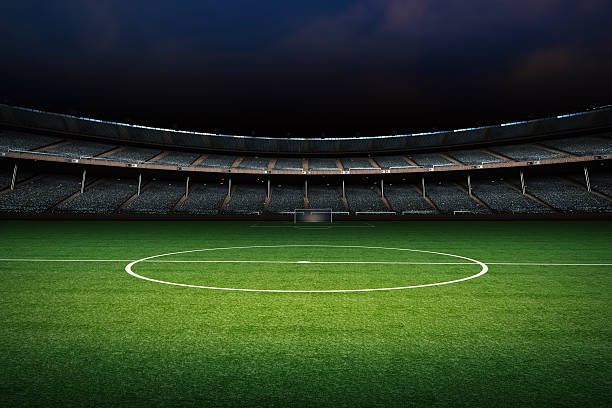 пустой футбольное поле - soccer field night stadium soccer стоковые фото и изображения