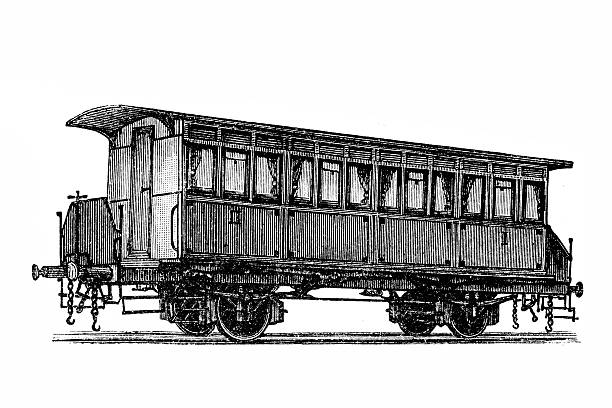 Antique illustration of a Two-axle passenger cars with interconnections
