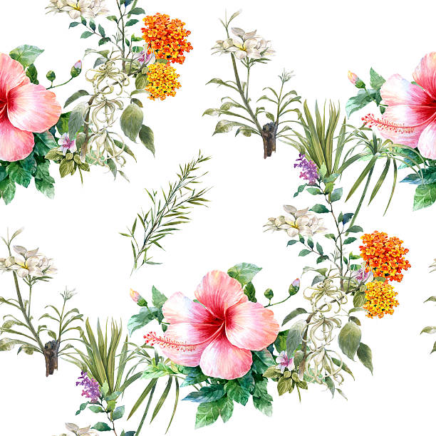 istock painting of leaf and flowers, seamless pattern 598799266