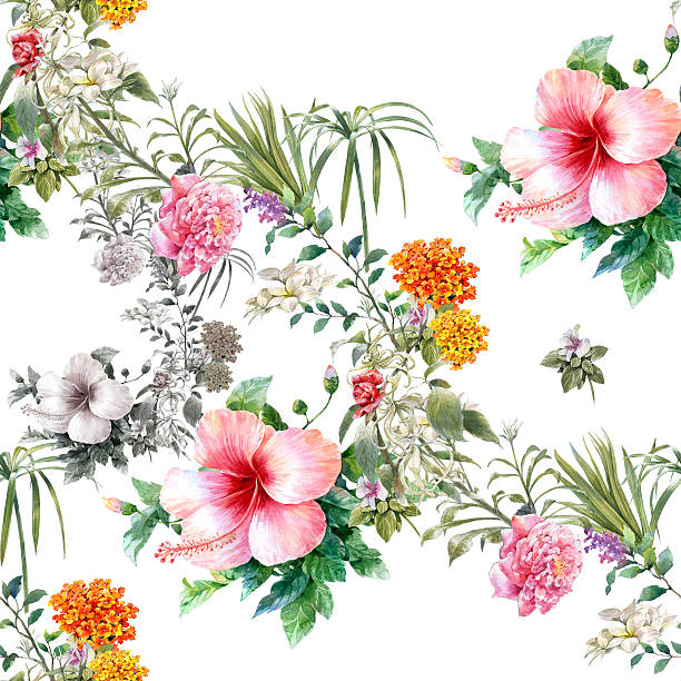istock painting of leaf and flowers, seamless pattern 598799434
