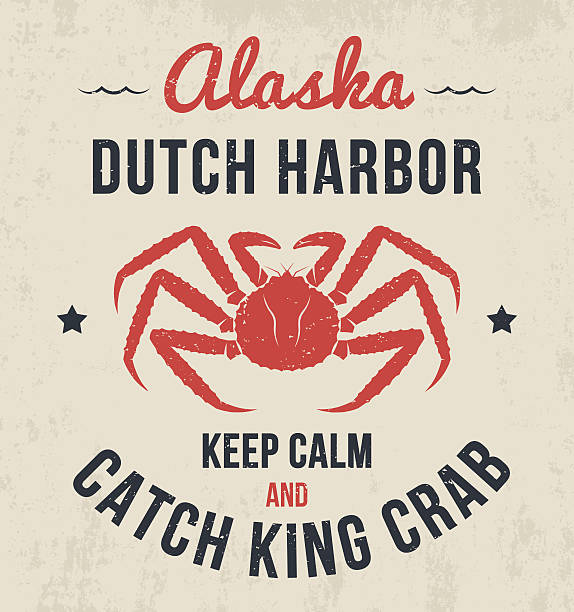 Alaska t-shirt design, print, typography, label with king crab. Vector illustration.