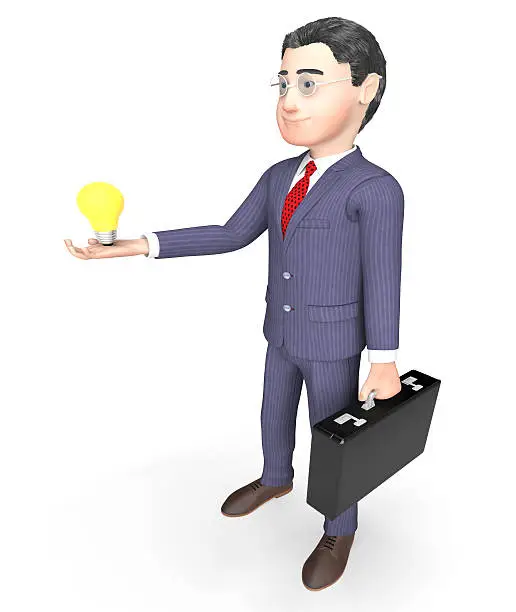 Photo of Character Lightbulb Indicates Business Person And Idea 3d Render