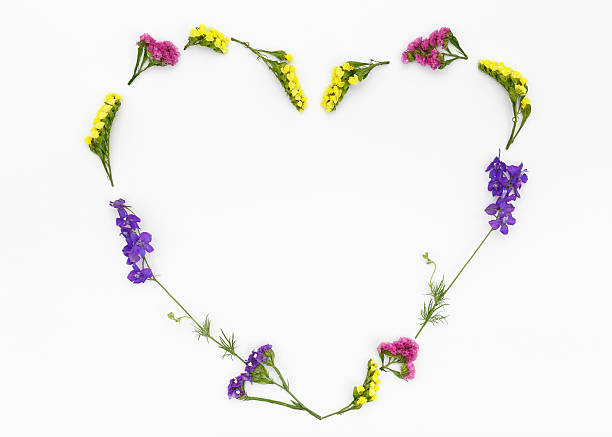 istock Love heart, valentines flowers background. Top view, flat lay 598806284