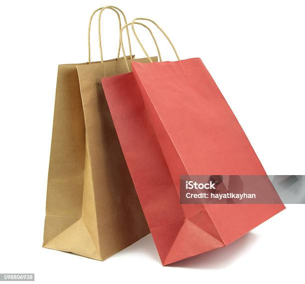 Two Shopping Bag Isolated On White Background Stock Photo - Download Image Now - Shopping Bag, Cut Out, Shopping