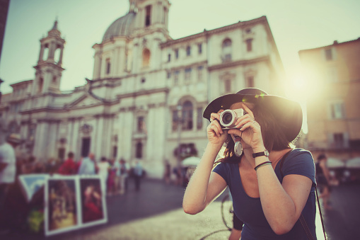 Lone traveler tourist woman  in Rome