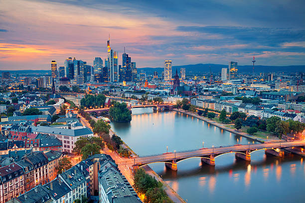 Frankfurt am Main. Image of Frankfurt am Main skyline during twilight blue hour. photography hessen germany central europe stock pictures, royalty-free photos & images