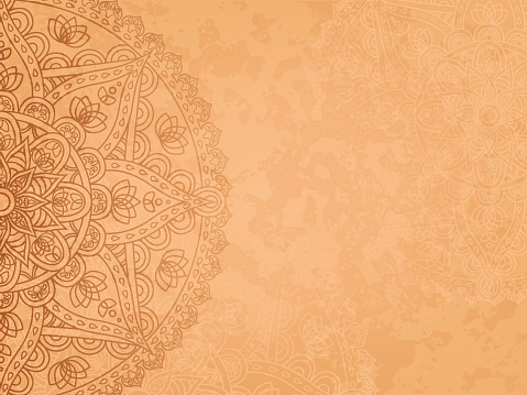 Mandala retro background. Horizontal background with oriental round pattern and texture of old paper. Vector illustration.