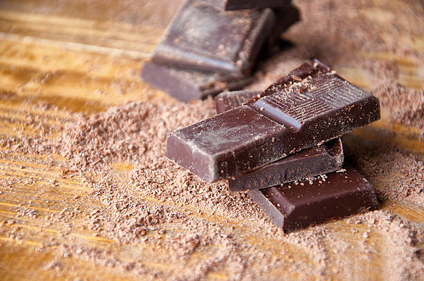 istock Cubes of chocolate and grated chocolate 598814886