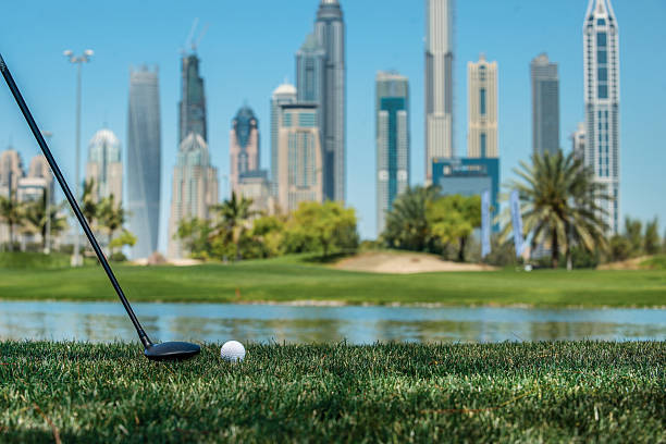 Professional Golf. Golf ball lying on the grass in front