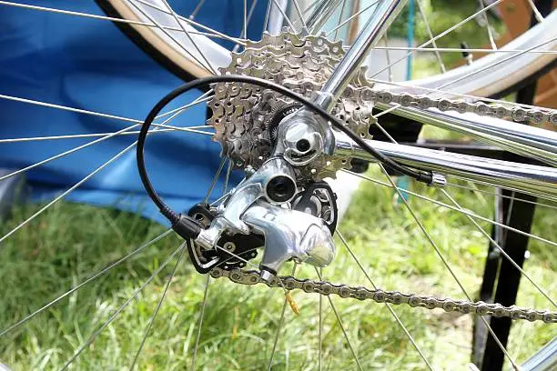 Bicycle gears and chain on a racing-bike.