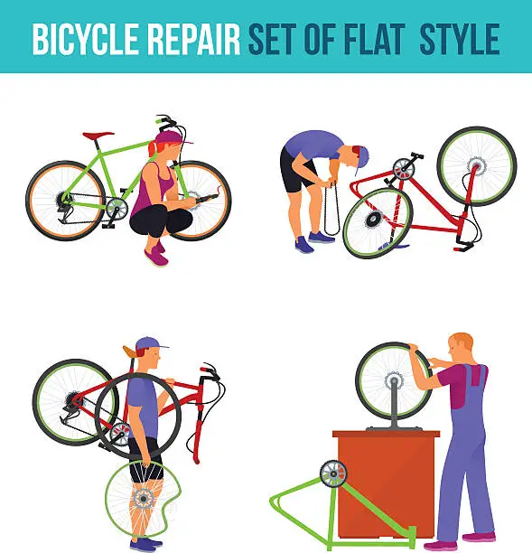 Vector illustration of Repair broken bicycle