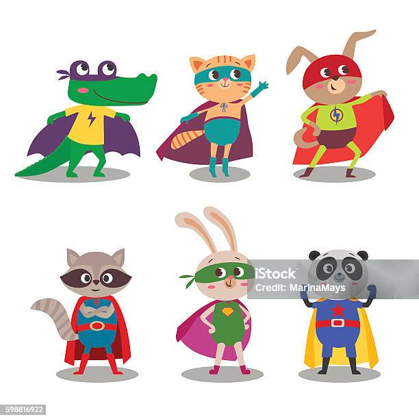 Superhero Animal Kids Cartoon Vector Illustration Stock Illustration - Download Image Now - Animal, Superhero, Characters