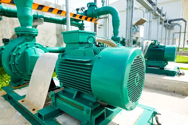 Centrifugal pump and motor in power plant or industrial plant