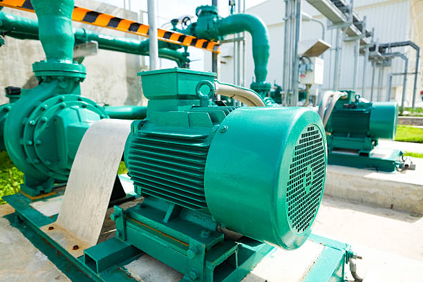 centrifugal pump and motor in power plant - santrifüj stok fotoğraflar ve resimler