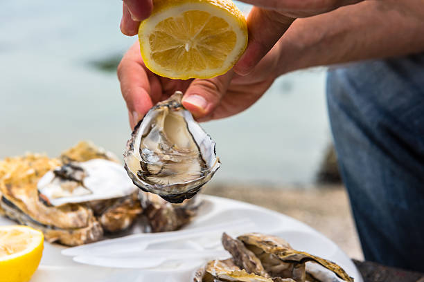 istock Male hand holding oysters 598819790