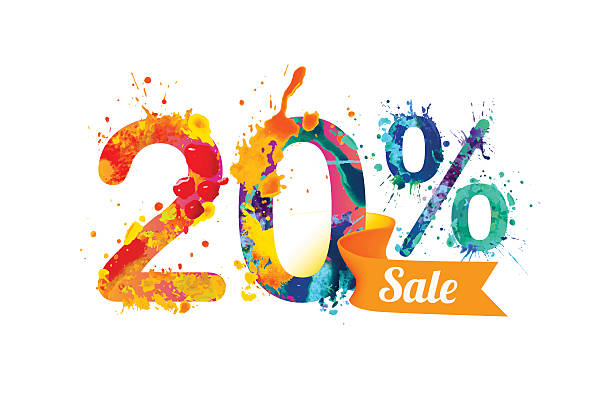 twenty (20) percents sale 20 (twenty) percents sale. Watercolor vector splash paint off stock illustrations
