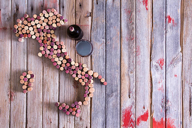 Artistic conceptual map of Italy made of corks stock photo