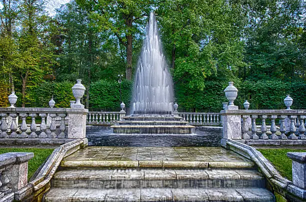 Photo of The cascade Pyramid fountain in the park of Peterhof.