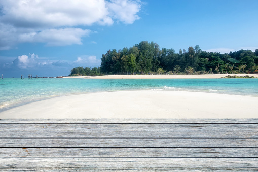 Wood plank gray on paradise beach white sand lipe andaman