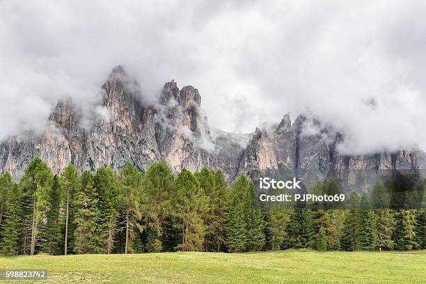 Panoramic View Of Catinaccio Mountains With Clouds Dolomites Italy Stock Photo - Download Image Now
