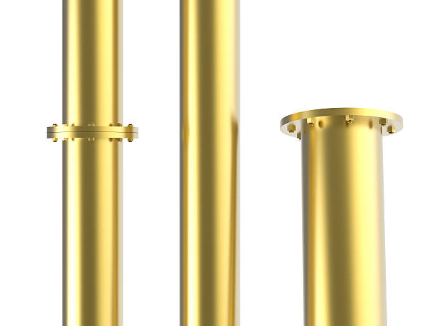 istock golden pipe with flange joint 598823776