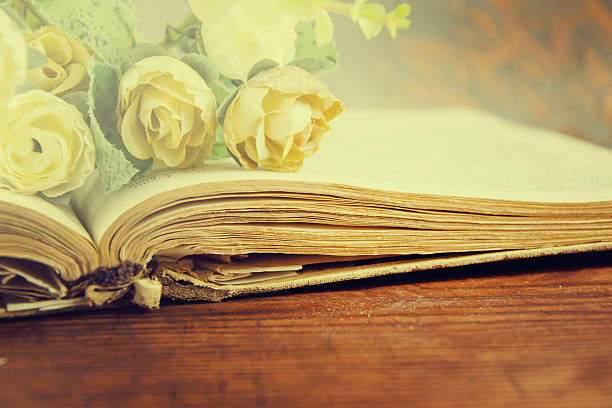 istock Vintage roses on an old book. 598825580