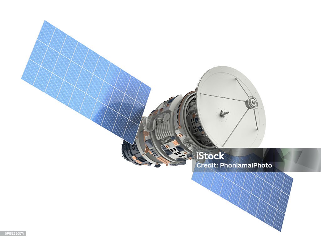 satellite 3d rendering satellite isolated on white Satellite Dish Stock Photo
