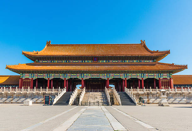 hall of supreme harmony, verbotene stadt in peking - column china history beijing stock-fotos und bilder