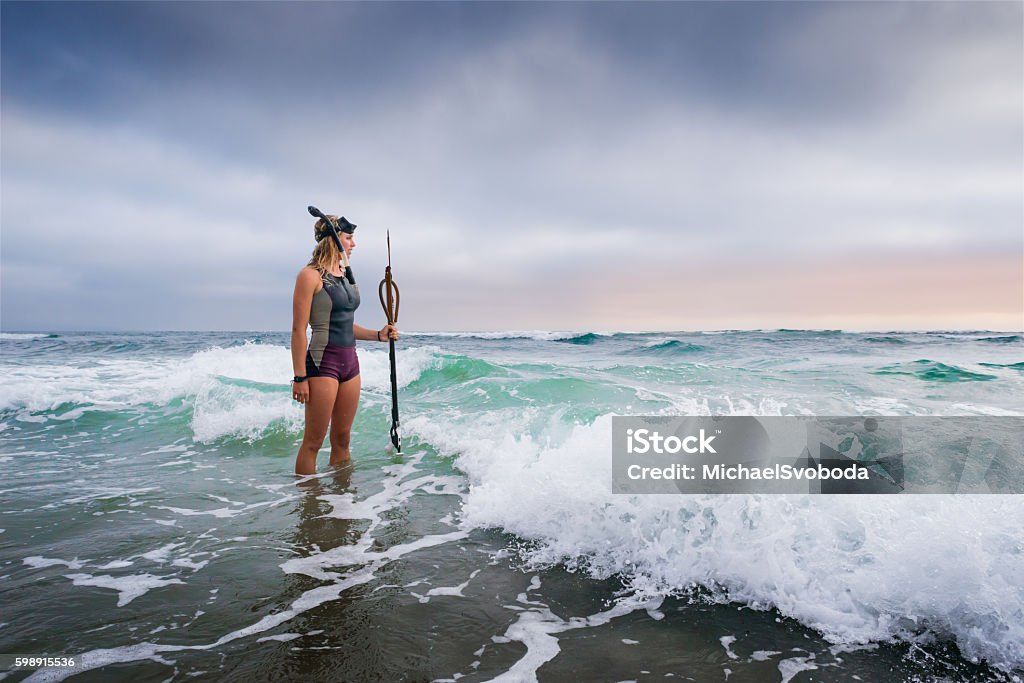 Spearfishing Women Standing In The Ocean Adult Stock Photo