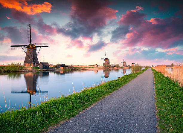 istock Colorful spring scene in the famous Kinderdijk canals with windm 598922832