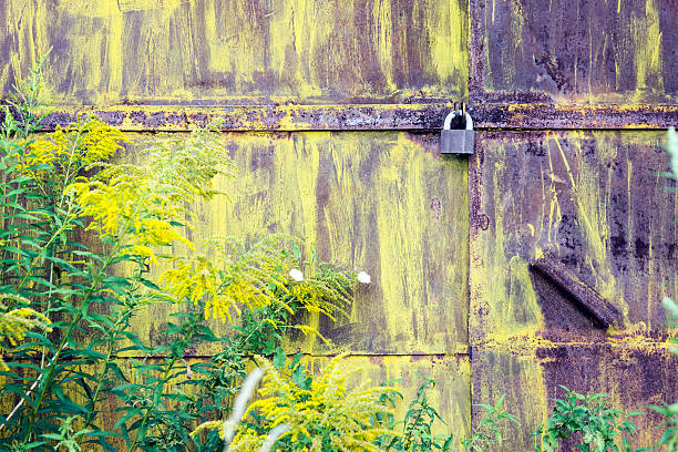 zablokowane stare i cętkowane żelazne drzwi - copper entertainment industry rough zdjęcia i obrazy z banku zdjęć