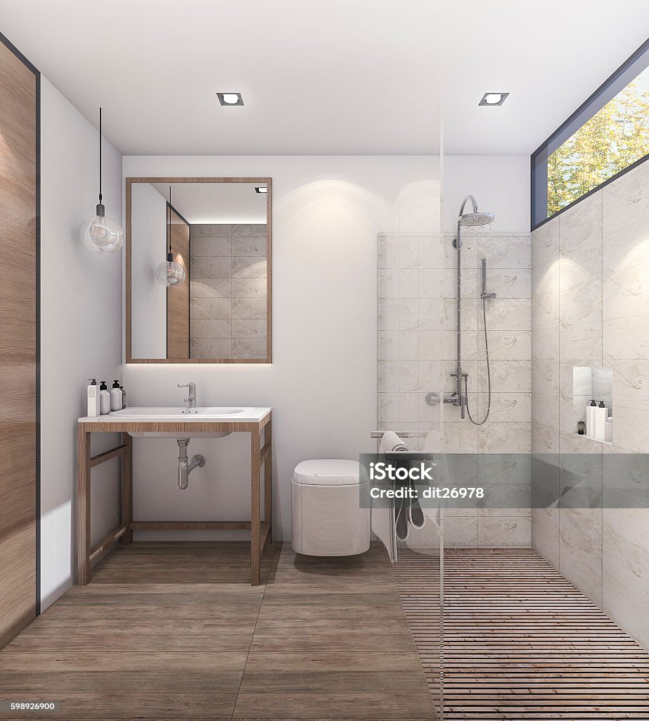 3d rendering nice tone bathroom with good decoration - Royalty-free Badkamer Stockfoto